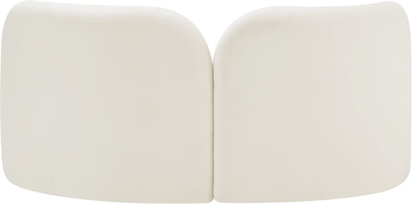 Meridian Furniture Daphne Art Deco Curved Loveseat with Swappable Wood Legs and Plush Upholstery for Living Rooms Cream Velvet 44002Cream-L
