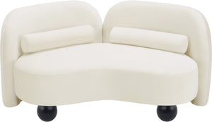 Meridian Furniture Daphne Art Deco Curved Loveseat with Swappable Wood Legs and Plush Upholstery for Living Rooms Cream Velvet 44002Cream-L