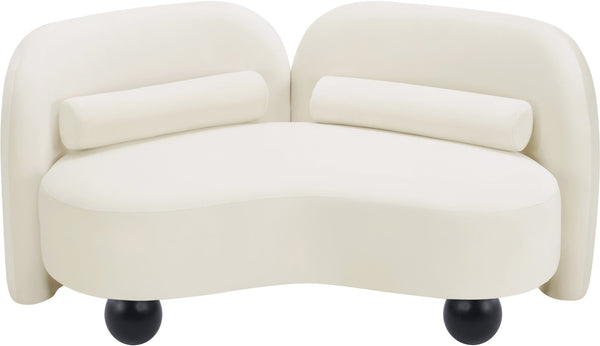 Meridian Furniture Daphne Art Deco Curved Loveseat with Swappable Wood Legs and Plush Upholstery for Living Rooms Cream Velvet 44002Cream-L
