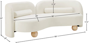 Meridian Furniture Daphne Art Deco Curved Sofa with Deep Seating and Interchangeable Wood Ball Legs for Living Rooms Cream Velvet 44002Cream-S