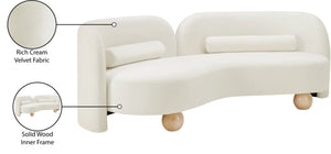 Meridian Furniture Daphne Art Deco Curved Sofa with Deep Seating and Interchangeable Wood Ball Legs for Living Rooms Cream Velvet 44002Cream-S