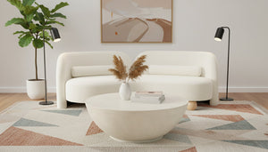 Meridian Furniture Daphne Art Deco Curved Sofa with Deep Seating and Interchangeable Wood Ball Legs for Living Rooms Cream Velvet 44002Cream-S