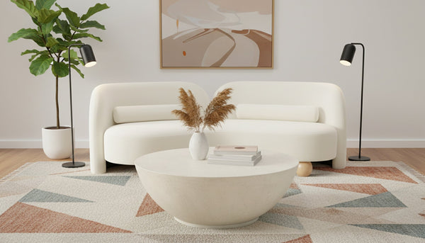 Meridian Furniture Daphne Art Deco Curved Sofa with Deep Seating and Interchangeable Wood Ball Legs for Living Rooms Cream Velvet 44002Cream-S