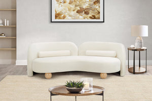 Meridian Furniture Daphne Art Deco Curved Sofa with Deep Seating and Interchangeable Wood Ball Legs for Living Rooms Cream Velvet 44002Cream-S