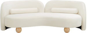 Meridian Furniture Daphne Art Deco Curved Sofa with Deep Seating and Interchangeable Wood Ball Legs for Living Rooms Cream Velvet 44002Cream-S