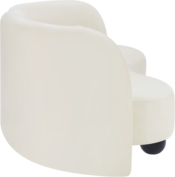 Meridian Furniture Daphne Art Deco Curved Sofa with Deep Seating and Interchangeable Wood Ball Legs for Living Rooms Cream Velvet 44002Cream-S