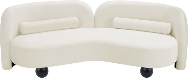 Meridian Furniture Daphne Art Deco Curved Sofa with Deep Seating and Interchangeable Wood Ball Legs for Living Rooms Cream Velvet 44002Cream-S