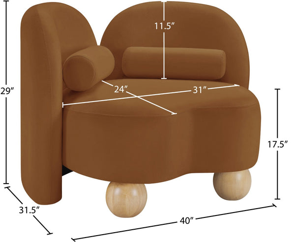 Meridian Furniture Daphne Art Deco Accent Chair Sculptural Curves Ball Legs for Living Room or Bedroom Saddle Velvet 44002Saddle-C
