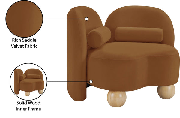Meridian Furniture Daphne Art Deco Accent Chair Sculptural Curves Ball Legs for Living Room or Bedroom Saddle Velvet 44002Saddle-C