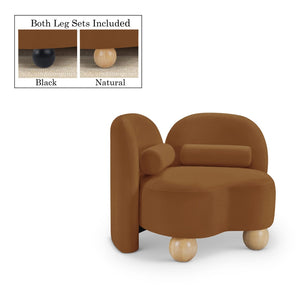 Meridian Furniture Daphne Art Deco Accent Chair Sculptural Curves Ball Legs for Living Room or Bedroom Saddle Velvet 44002Saddle-C