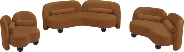 Meridian Furniture Daphne Art Deco Accent Chair Sculptural Curves Ball Legs for Living Room or Bedroom Saddle Velvet 44002Saddle-C