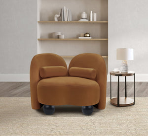 Meridian Furniture Daphne Art Deco Accent Chair Sculptural Curves Ball Legs for Living Room or Bedroom Saddle Velvet 44002Saddle-C