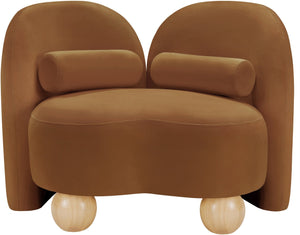 Meridian Furniture Daphne Art Deco Accent Chair Sculptural Curves Ball Legs for Living Room or Bedroom Saddle Velvet 44002Saddle-C