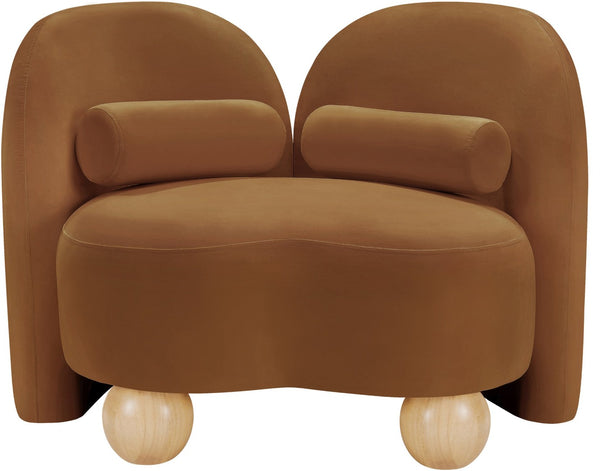 Meridian Furniture Daphne Art Deco Accent Chair Sculptural Curves Ball Legs for Living Room or Bedroom Saddle Velvet 44002Saddle-C