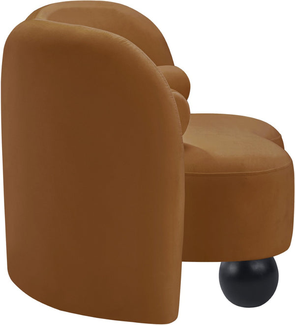 Meridian Furniture Daphne Art Deco Accent Chair Sculptural Curves Ball Legs for Living Room or Bedroom Saddle Velvet 44002Saddle-C
