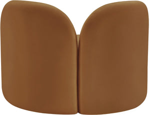Meridian Furniture Daphne Art Deco Accent Chair Sculptural Curves Ball Legs for Living Room or Bedroom Saddle Velvet 44002Saddle-C