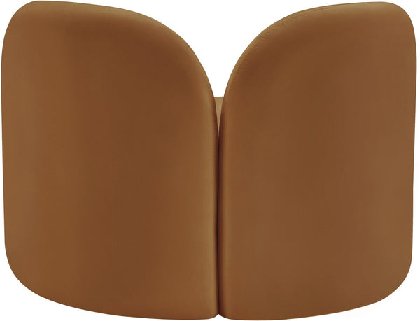 Meridian Furniture Daphne Art Deco Accent Chair Sculptural Curves Ball Legs for Living Room or Bedroom Saddle Velvet 44002Saddle-C