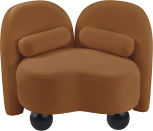 Meridian Furniture Daphne Art Deco Accent Chair Sculptural Curves Ball Legs for Living Room or Bedroom Saddle Velvet 44002Saddle-C