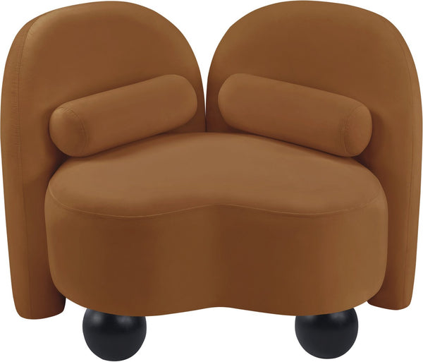 Meridian Furniture Daphne Art Deco Accent Chair Sculptural Curves Ball Legs for Living Room or Bedroom Saddle Velvet 44002Saddle-C
