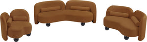 Meridian Furniture Daphne Art Deco Curved Loveseat with Swappable Wood Legs and Plush Upholstery for Living Rooms Saddle Velvet 44002Saddle-L