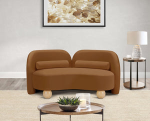 Meridian Furniture Daphne Art Deco Curved Loveseat with Swappable Wood Legs and Plush Upholstery for Living Rooms Saddle Velvet 44002Saddle-L