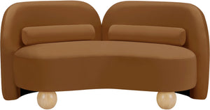 Meridian Furniture Daphne Art Deco Curved Loveseat with Swappable Wood Legs and Plush Upholstery for Living Rooms Saddle Velvet 44002Saddle-L