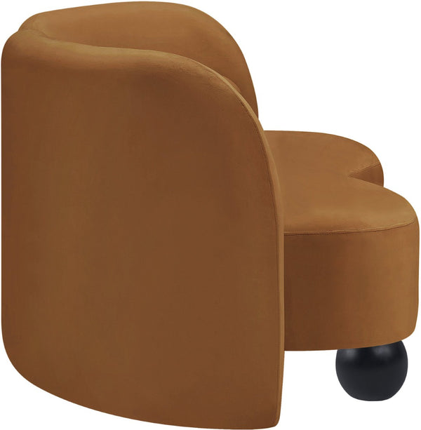 Meridian Furniture Daphne Art Deco Curved Loveseat with Swappable Wood Legs and Plush Upholstery for Living Rooms Saddle Velvet 44002Saddle-L