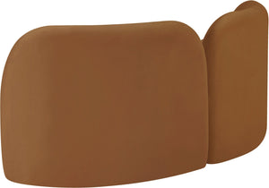 Meridian Furniture Daphne Art Deco Curved Loveseat with Swappable Wood Legs and Plush Upholstery for Living Rooms Saddle Velvet 44002Saddle-L