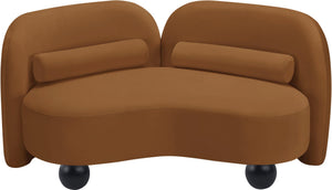 Meridian Furniture Daphne Art Deco Curved Loveseat with Swappable Wood Legs and Plush Upholstery for Living Rooms Saddle Velvet 44002Saddle-L