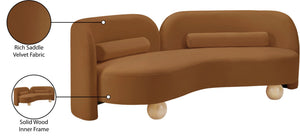 Meridian Furniture Daphne Art Deco Curved Sofa with Deep Seating and Interchangeable Wood Ball Legs for Living Rooms Saddle Velvet 44002Saddle-S