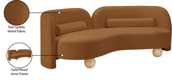 Meridian Furniture Daphne Art Deco Curved Sofa with Deep Seating and Interchangeable Wood Ball Legs for Living Rooms Saddle Velvet 44002Saddle-S