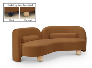 Meridian Furniture Daphne Art Deco Curved Sofa with Deep Seating and Interchangeable Wood Ball Legs for Living Rooms Saddle Velvet 44002Saddle-S