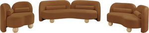 Meridian Furniture Daphne Art Deco Curved Sofa with Deep Seating and Interchangeable Wood Ball Legs for Living Rooms Saddle Velvet 44002Saddle-S