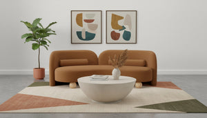 Meridian Furniture Daphne Art Deco Curved Sofa with Deep Seating and Interchangeable Wood Ball Legs for Living Rooms Saddle Velvet 44002Saddle-S