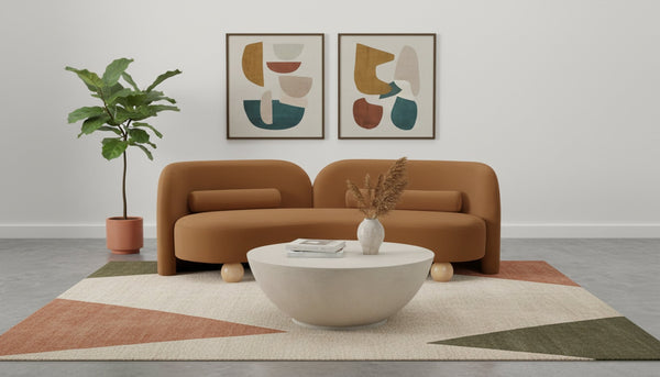 Meridian Furniture Daphne Art Deco Curved Sofa with Deep Seating and Interchangeable Wood Ball Legs for Living Rooms Saddle Velvet 44002Saddle-S