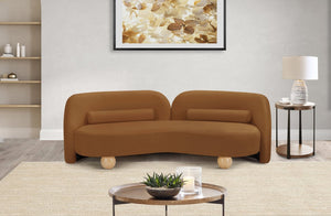 Meridian Furniture Daphne Art Deco Curved Sofa with Deep Seating and Interchangeable Wood Ball Legs for Living Rooms Saddle Velvet 44002Saddle-S