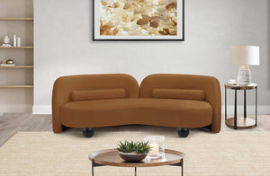 Meridian Furniture Daphne Art Deco Curved Sofa with Deep Seating and Interchangeable Wood Ball Legs for Living Rooms Saddle Velvet 44002Saddle-S