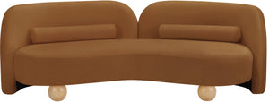 Meridian Furniture Daphne Art Deco Curved Sofa with Deep Seating and Interchangeable Wood Ball Legs for Living Rooms Saddle Velvet 44002Saddle-S