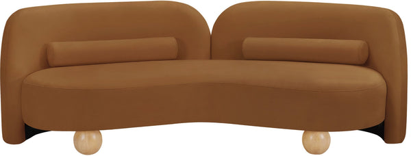 Meridian Furniture Daphne Art Deco Curved Sofa with Deep Seating and Interchangeable Wood Ball Legs for Living Rooms Saddle Velvet 44002Saddle-S