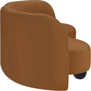 Meridian Furniture Daphne Art Deco Curved Sofa with Deep Seating and Interchangeable Wood Ball Legs for Living Rooms Saddle Velvet 44002Saddle-S