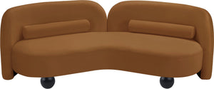 Meridian Furniture Daphne Art Deco Curved Sofa with Deep Seating and Interchangeable Wood Ball Legs for Living Rooms Saddle Velvet 44002Saddle-S