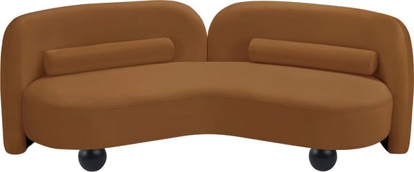 Meridian Furniture Daphne Art Deco Curved Sofa with Deep Seating and Interchangeable Wood Ball Legs for Living Rooms Saddle Velvet 44002Saddle-S