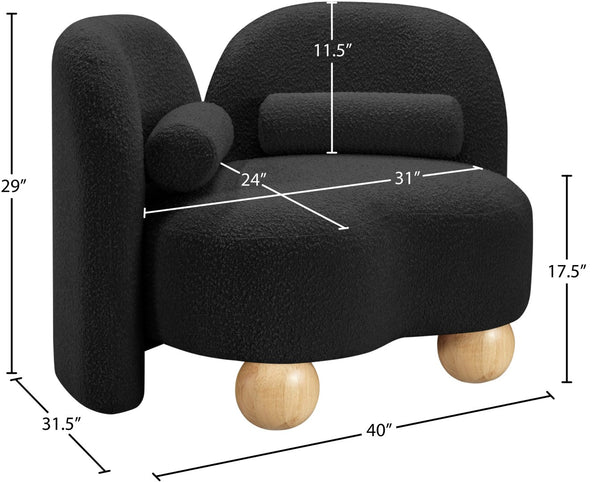 Meridian Furniture Daphne Art Deco Accent Chair Sculptural Curves Ball Legs for Living Room or Bedroom Black Boucle Fabric 44003Black-C