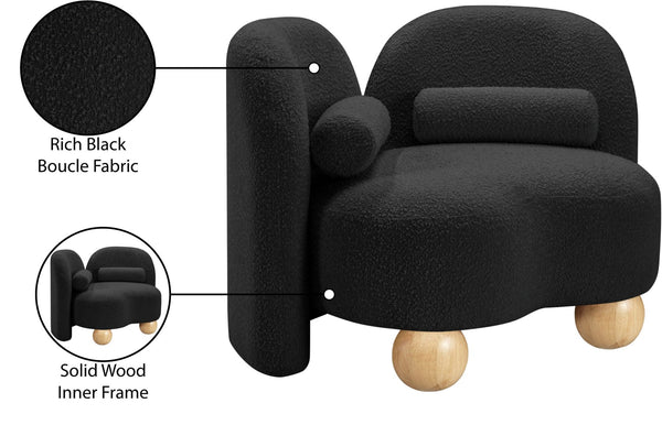 Meridian Furniture Daphne Art Deco Accent Chair Sculptural Curves Ball Legs for Living Room or Bedroom Black Boucle Fabric 44003Black-C