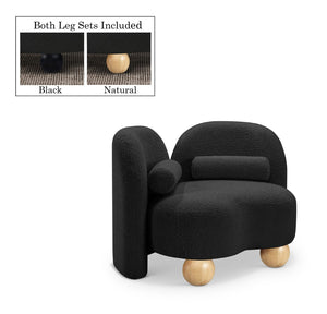 Meridian Furniture Daphne Art Deco Accent Chair Sculptural Curves Ball Legs for Living Room or Bedroom Black Boucle Fabric 44003Black-C