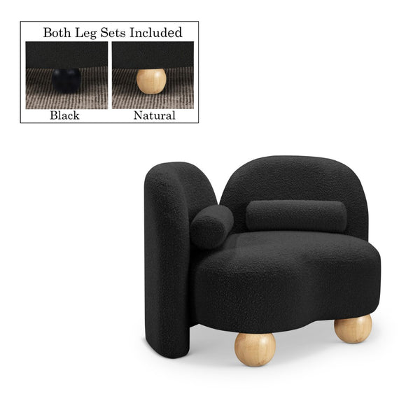 Meridian Furniture Daphne Art Deco Accent Chair Sculptural Curves Ball Legs for Living Room or Bedroom Black Boucle Fabric 44003Black-C