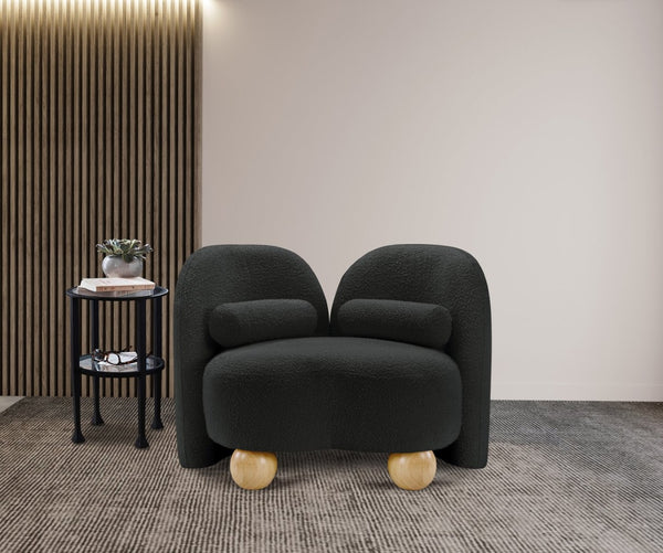 Meridian Furniture Daphne Art Deco Accent Chair Sculptural Curves Ball Legs for Living Room or Bedroom Black Boucle Fabric 44003Black-C