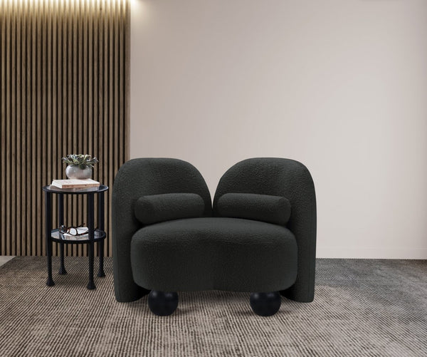 Meridian Furniture Daphne Art Deco Accent Chair Sculptural Curves Ball Legs for Living Room or Bedroom Black Boucle Fabric 44003Black-C