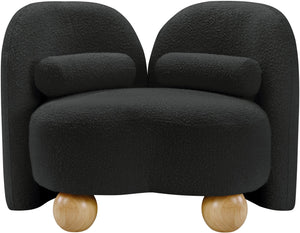 Meridian Furniture Daphne Art Deco Accent Chair Sculptural Curves Ball Legs for Living Room or Bedroom Black Boucle Fabric 44003Black-C