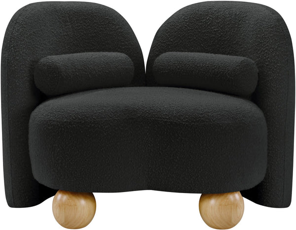 Meridian Furniture Daphne Art Deco Accent Chair Sculptural Curves Ball Legs for Living Room or Bedroom Black Boucle Fabric 44003Black-C